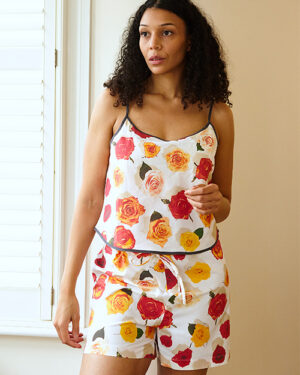 'Summer Roses' - White Camisole & Shorts