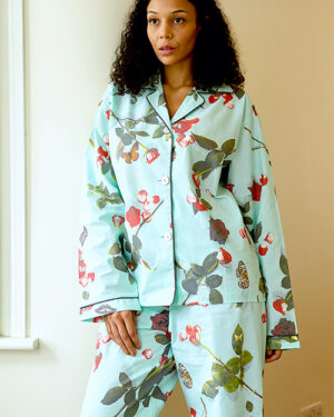 'Bed Of Roses' - Turquoise Adult Pyjamas